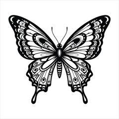 Black and White Butterfly Silhouette with Intricate Wing Patterns