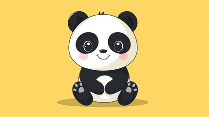 A Cute Cartoon Panda Sitting With A Smiling Expression
