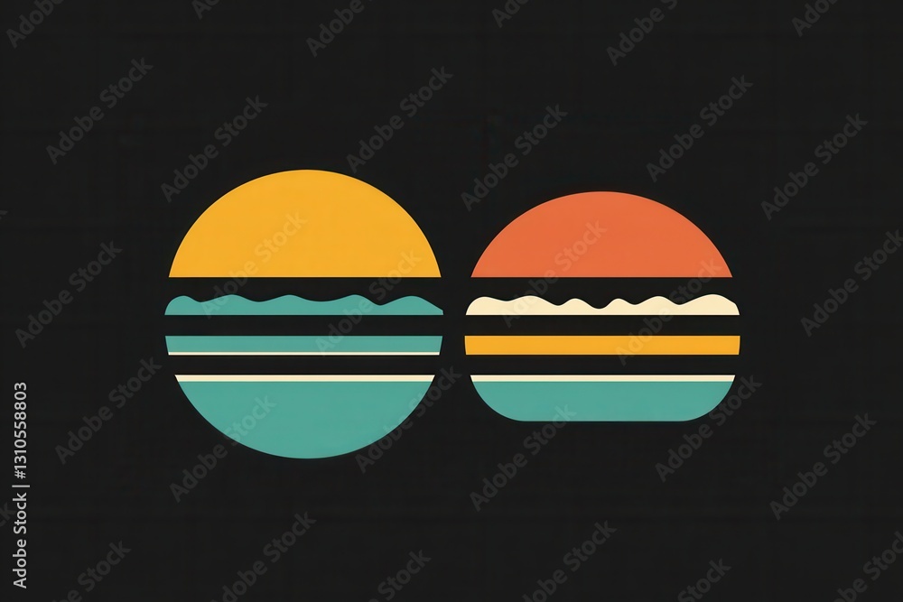 Poster minimalist burger icon showcases playful design for modern fast food branding with bold colors and c