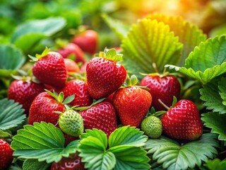 Juicy Red Strawberries Hanging on Lush Green Vines - Fresh Strawberry Harvest