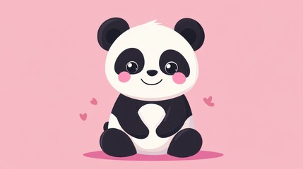 A Cute Panda Bear Sitting Down On A Pink Background