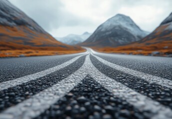 Serene Mountain Road Under Dramatic Skies in Autumn Season