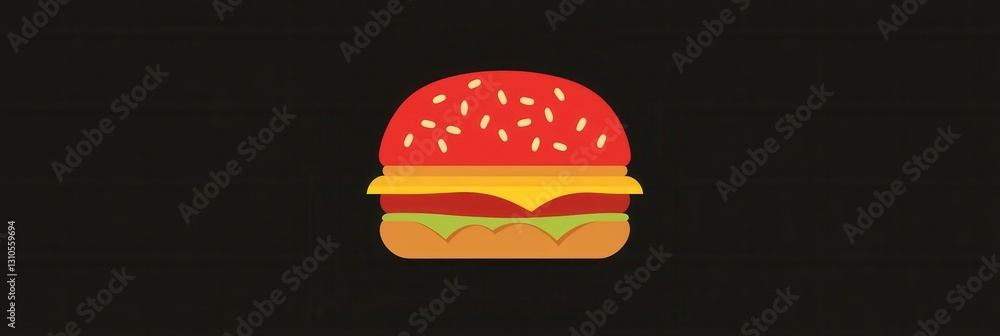 Poster minimalist flat burger icon logo showcasing playful design with bold colors and clean lines for fast