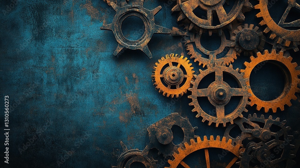 Poster industrial design elements featuring gears and cog patterns