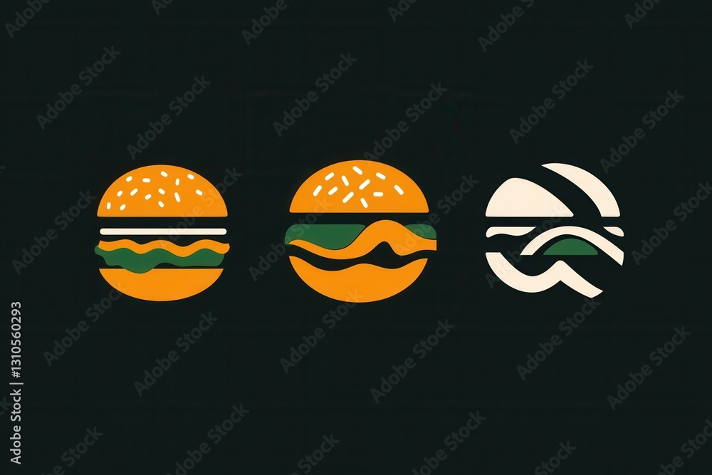Poster minimalist flat burger icons showcase delightful fast food design with bold colors and playful eleme