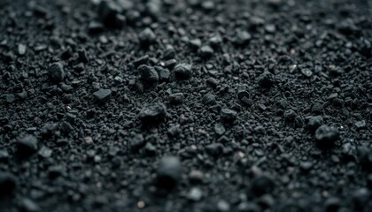 Textured Surface of Fine Black Ash or Charcoal Granules Close-Up