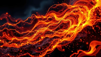Vibrant Abstract Flowing Flames with Sparks in Dark Background