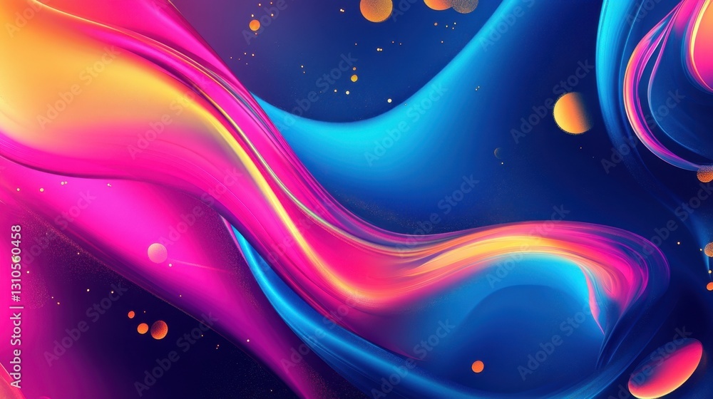 Poster vibrant abstract art with flowing colors and dynamic patterns in a cosmic setting