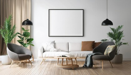 Scandinavian Living Room Mockup Modern Minimalism Meets Warmth in a Cozy Corner, Invoking Serene Tranquility and Calm.