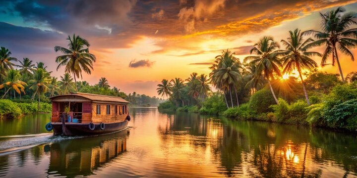Kerala Backwaters: Serene Houseboat Cruise at Sunset, India