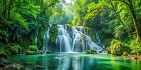 Waterfall cascading through lush green forest, nature, river,  nature, river, scenery, nature, forest, cascade, outdoors