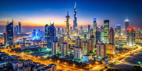 Fototapeta premium Kuwait City Skyline, Modern Middle Eastern Architecture, Night View, Cityscape