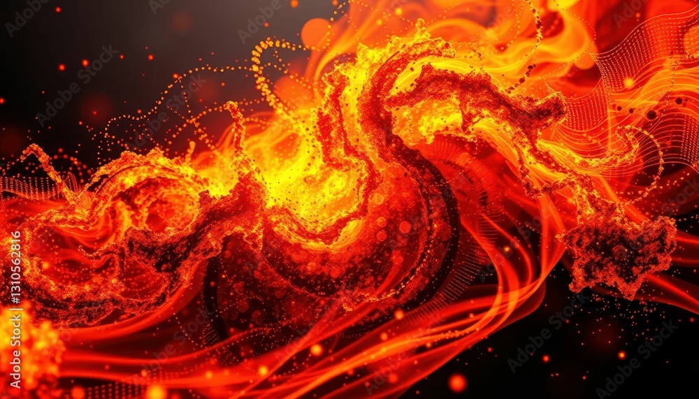 Poster fiery abstract background with dynamic swirls and glowing particles
