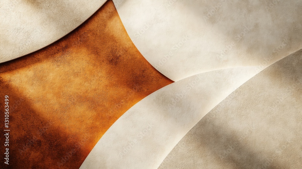 Poster abstract composition featuring curved shapes and textured color gradients