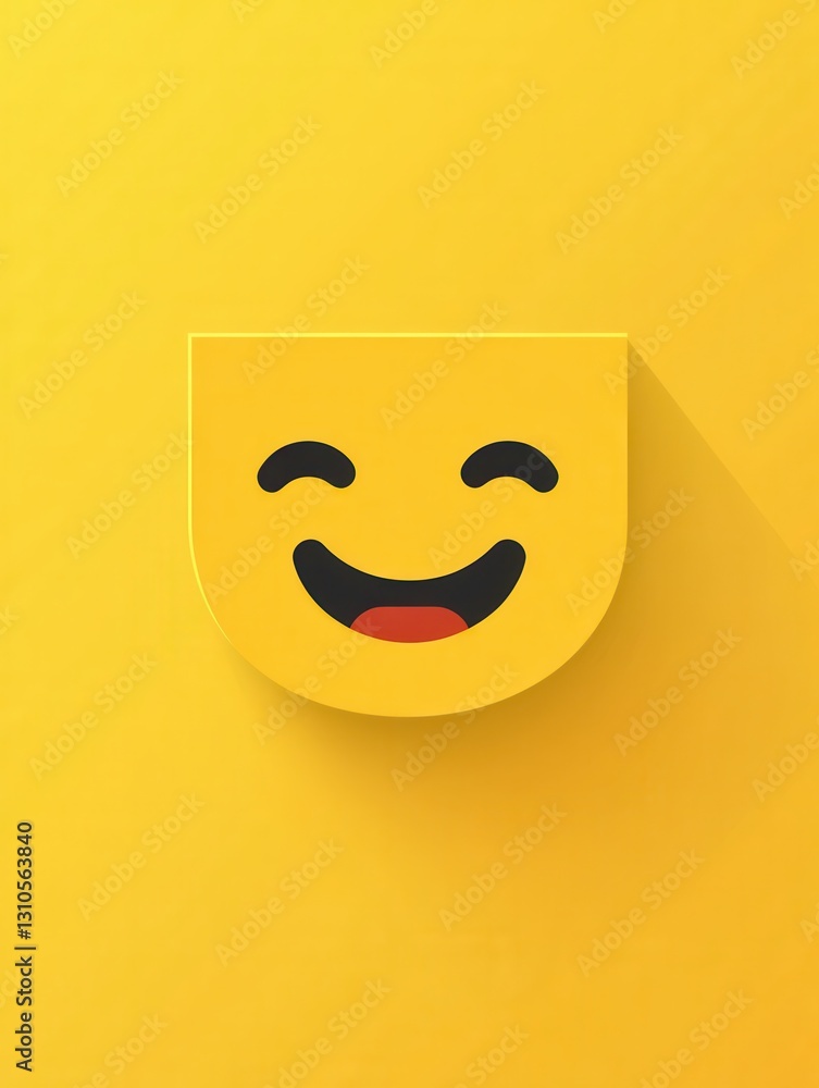 Fototapete Minimalist smiling face icon design with bright yellow color and flat style for cheerful representation in digital communications