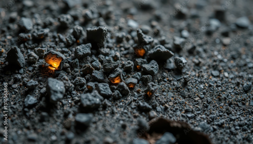 Poster glowing rocks on dark surface in abstract close-up view