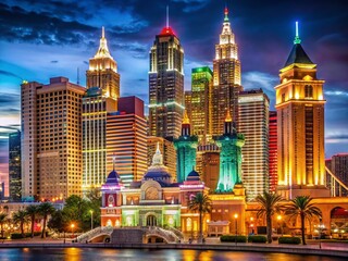 Obraz premium Las Vegas Casino with New York Skyline - Night View, Cityscape, Gambling, Entertainment