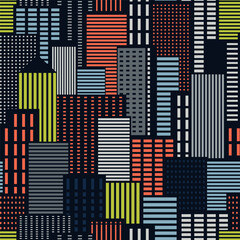 City landscape vector background. Simple flat geometric seamless pattern. Houses and buildings abstract illustration © Evgeniya Khudyakova