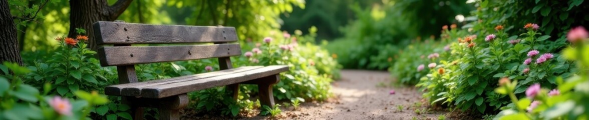 Weathered garden bench, charming details, clean background , isolated bench, cottage style