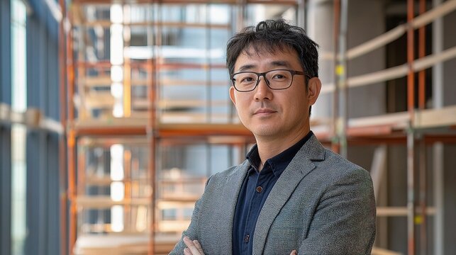High-Resolution Steel Beams and Scaffolding in Construction Site