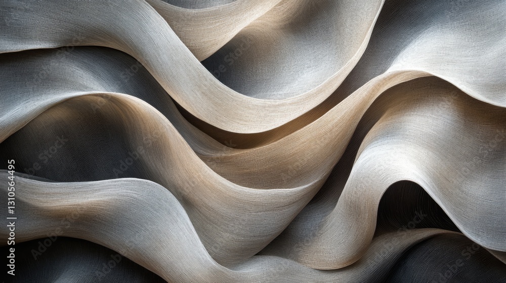 Poster abstract layered curves created with shades of soft textured cloth