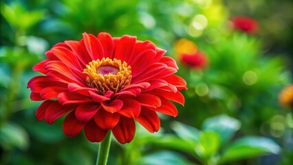 Obraz premium Colorful Vibrant Red Flower in Full Bloom with Green Leaves and Stem