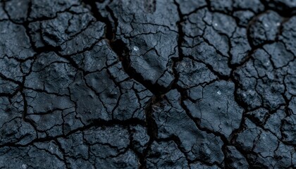Fototapeta premium Black Cracked Texture of Dry Earth or Soil Surface Background