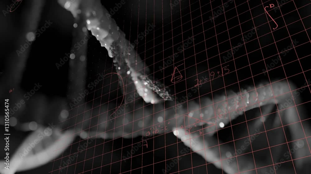 Aufkleber animation of dna strands with mathematical equations and grid overlay in school