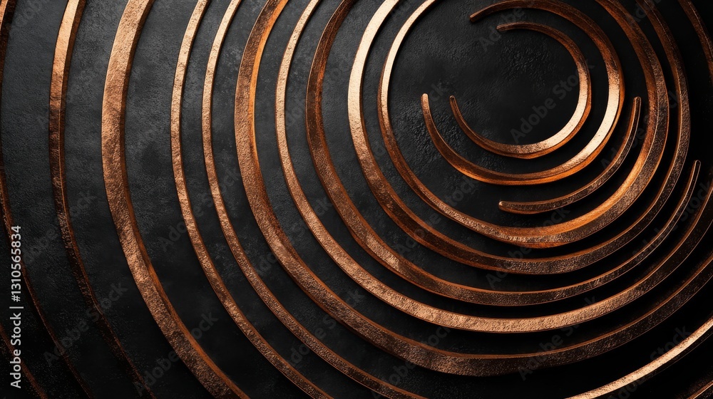 Poster concentric copper rings on a textured dark background create visual interest