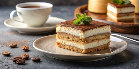 Dessert plate with layered tiramisu, coffee cake alternative