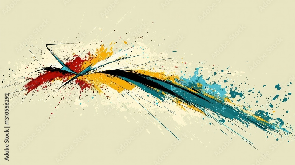 Poster dynamic brushstrokes of colorful splashes on light background create abstract design