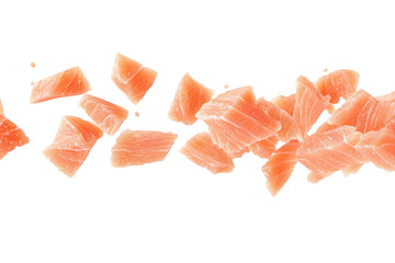 Close up of a pile of pink fish, isolated