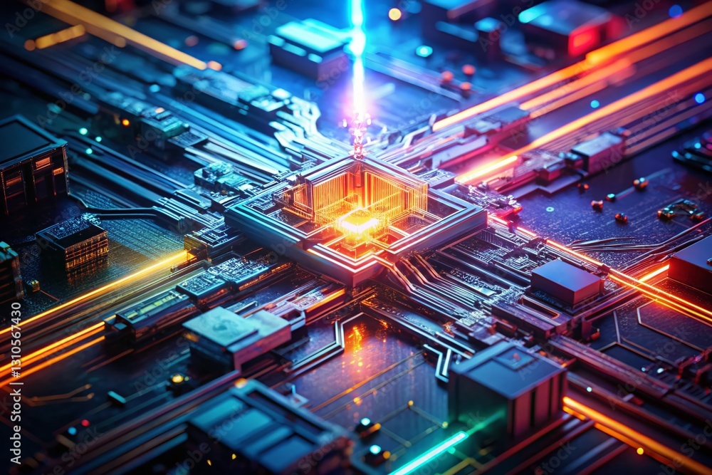 Poster long exposure abstract circuit board texture - engineering design background