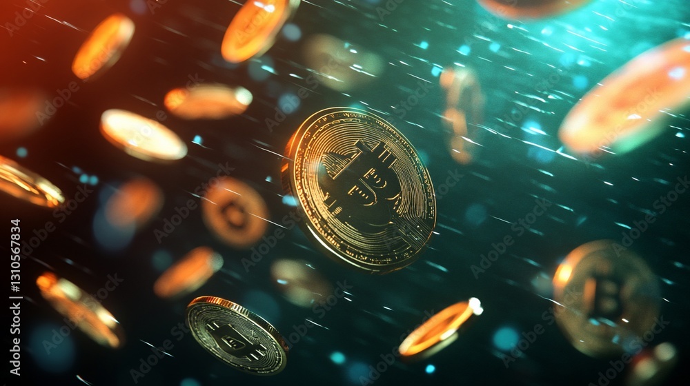 Aufkleber dynamic bitcoin cryptocurrency coins with abstract background effect