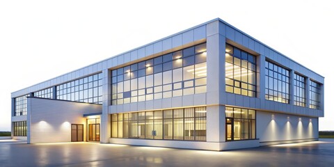 Obraz premium Modern school building with bright lights and clean windows isolated on a white background, color, minimalist, color