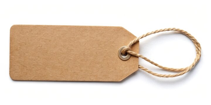 Product Label with Price Tag Tied to String Isolated on White Background , marketplace, shop,  marketplace, shop, packaging