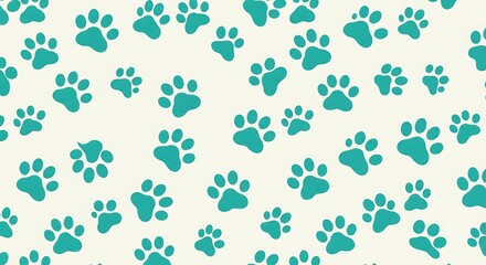 Cute Paw Print Pattern Design in Teal on Cream Background