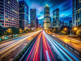 Obraz premium Long Exposure Light Trails Cityscape at Night - Urban Night Photography