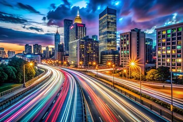 Fototapeta premium Long Exposure Light Trails Cityscape Night Photography