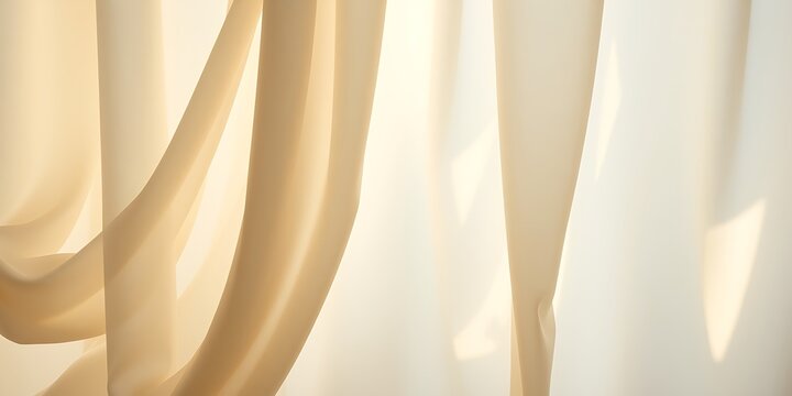 A close-up, abstract view of sheer, light-colored curtains or fabric gently draped, with soft folds and natural light creating subtle shadows and highlights.