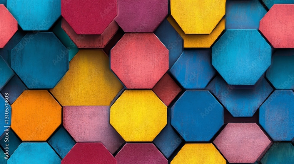 Poster a vibrant colorful geometric pattern of octagonal shapes