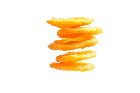 Stack of yellow onion rings, isolated