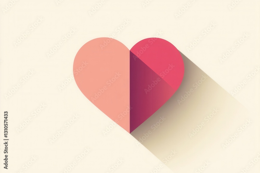 Aufkleber minimalist heart icon design showcasing warm pink tones and soft shadows in a flat style suitable fo