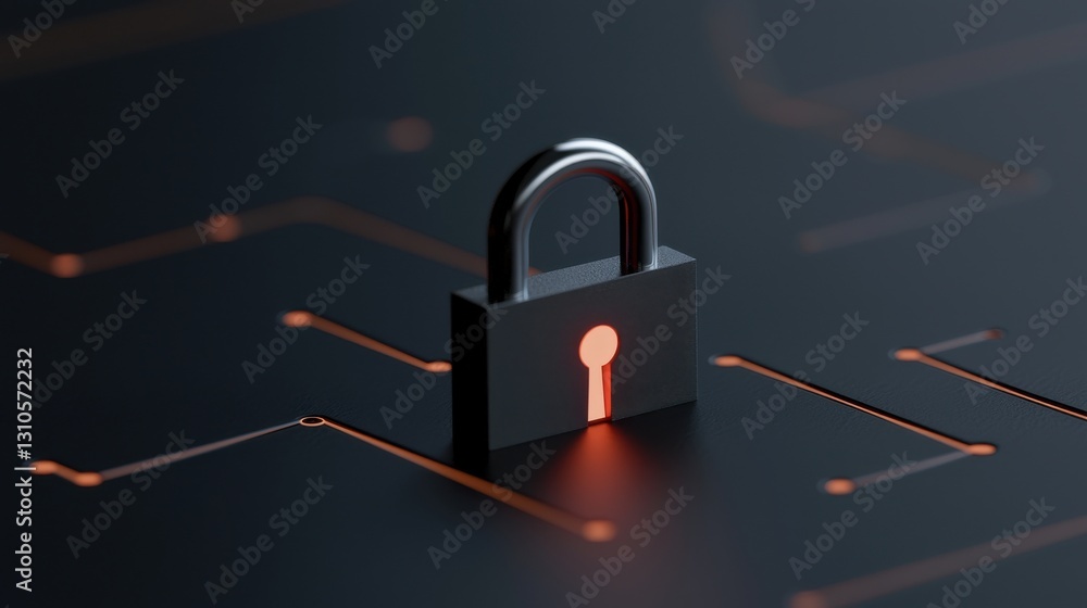 Poster a digital padlock symbolizing online security and data protection in a tech environment.