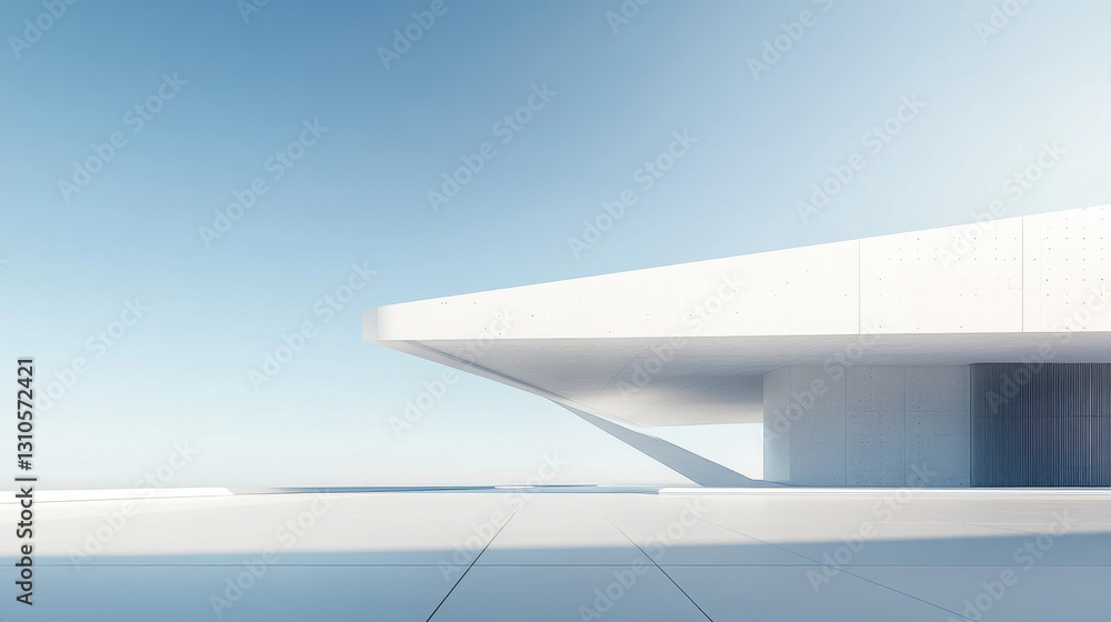 Poster modern architecture, a white building with a curved shape on the right side of the frame