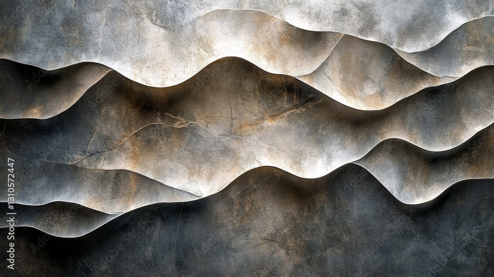 Poster abstract wave shapes layered in gray tones create a background