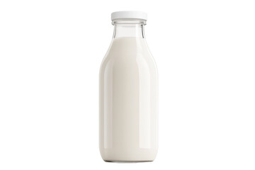 Glass milk bottle is sitting on a white background, isolated