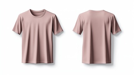 A front and back view of a plain, Powder pink, short-sleeve t-shirt, with a crew neck
