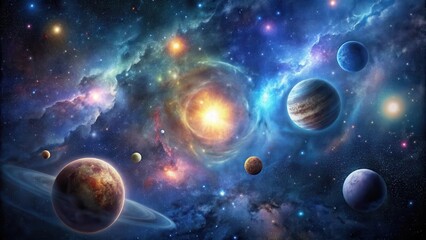 Celestial bodies in a dark space, nebulae, galaxies,  nebulae,galaxies, night sky, galaxy cluster, cosmic landscape