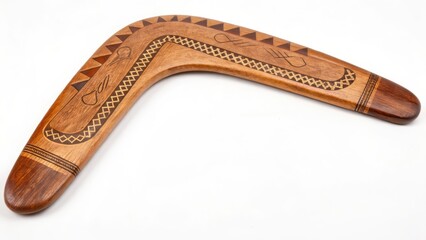 Carved Wooden Boomerang on White Background